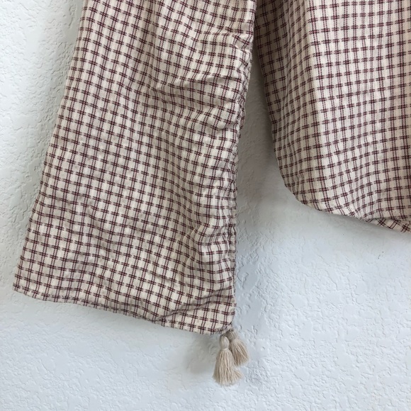 PAIGE Torin Check Blouse In Sandy Shell/ Spice Drawstring Bell Sleeves - Picture 4 of 9